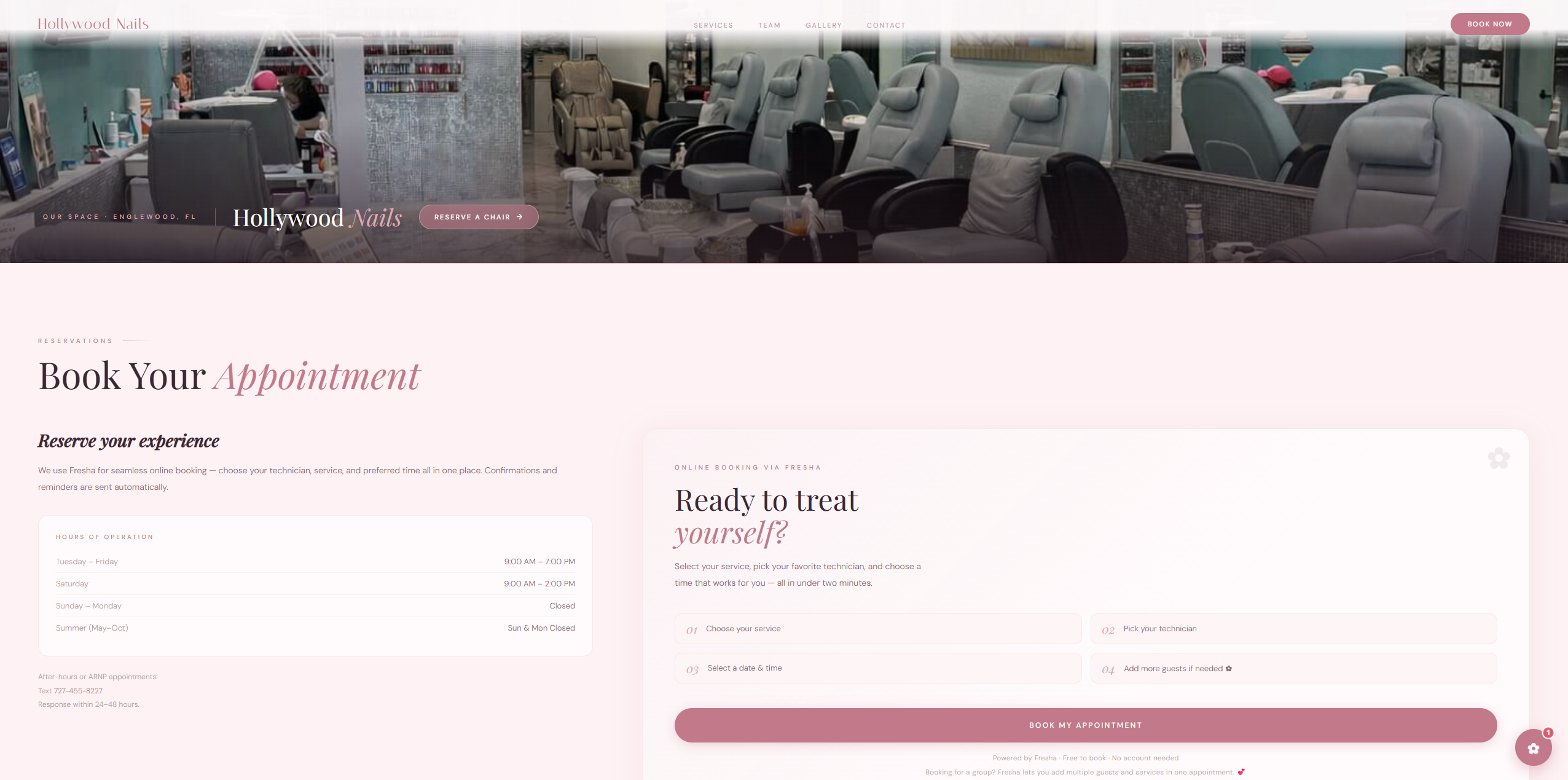 Hollywood Nails online booking — nail salon website by Buildimus